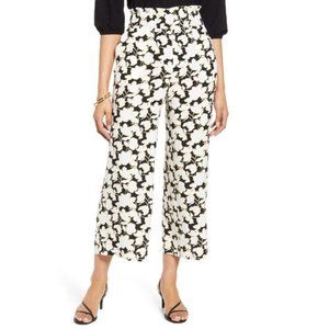 NEW Halogen Pull-On Wide Leg Floral Crop Pants Black White Flower Print 3X